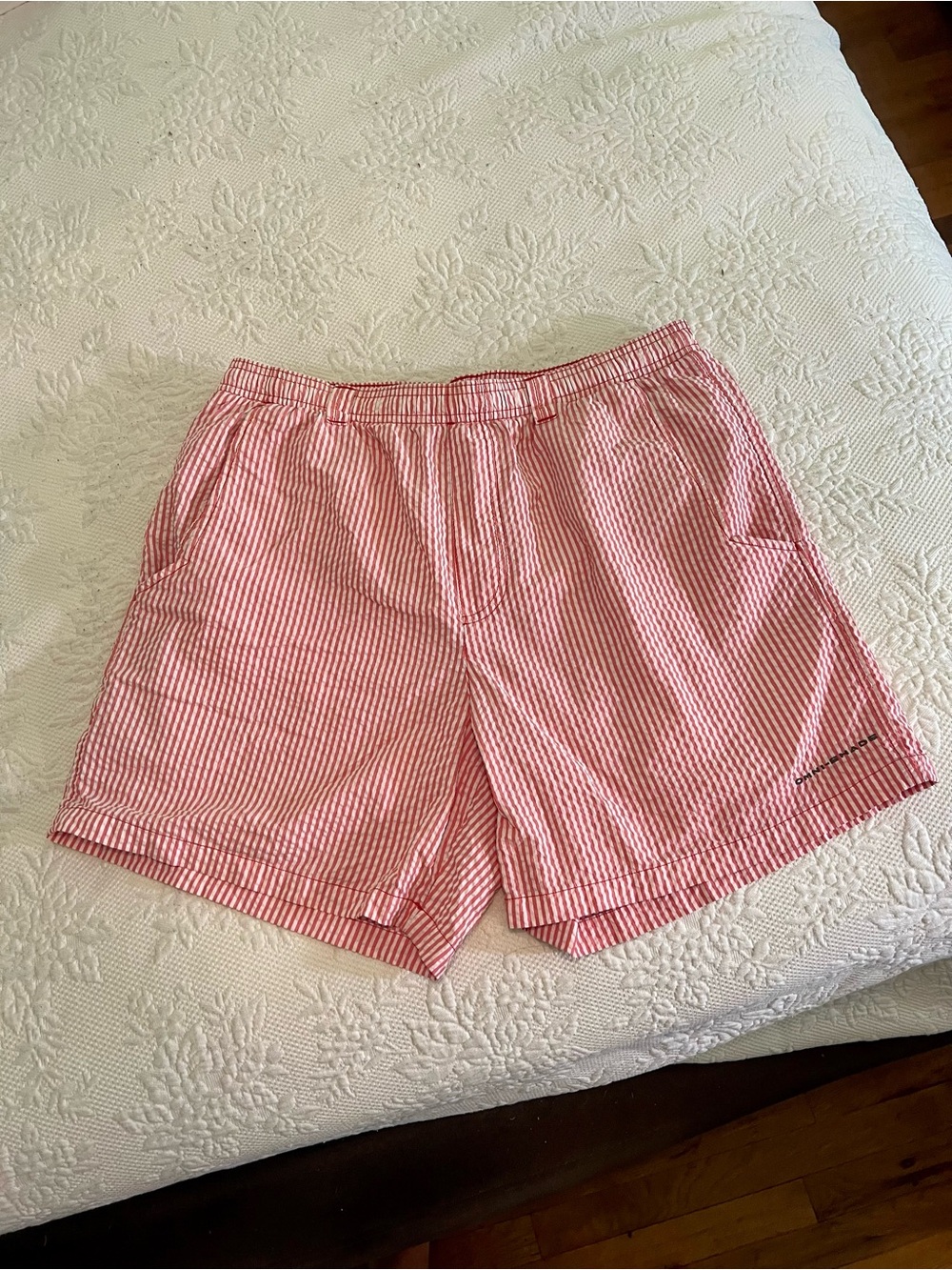 Columbia Coral and White seersucker PFG swimsuit